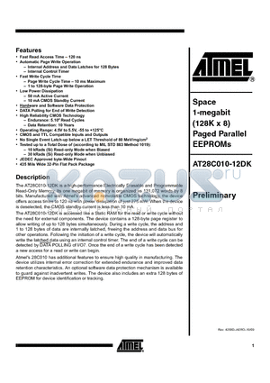 AT28C010-12DK datasheet - Space 1-megabit (128K x 8) Paged Parallel EEPROMs