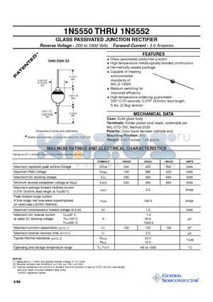 1N5552 datasheet - GLASS PASSIVATED JUNCTION RECTIFIER