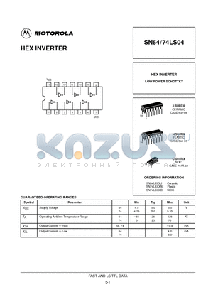 74LS04 datasheet - HEX INVERTER