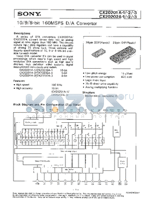 CX20202A-3 datasheet - 10/9/8-BIT 160MSPS D/A CONVERTER