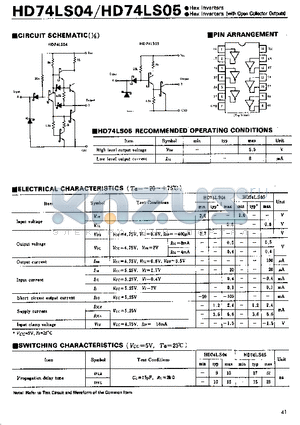 74LS05 datasheet - Hex Inverters(with Open Collector Outputs)
