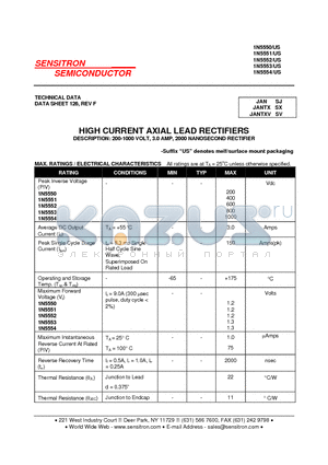 1N5553 datasheet - HIGH CURRENT AXIAL LEAD RECTIFIERS