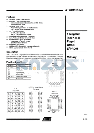 AT28C010-15PC datasheet - 1 Megabit 128K x 8 Paged CMOS E2PROM