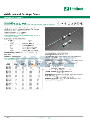 0219.125A datasheet - Axial Lead and Cartridge Fuses - Designed to IEC Standard