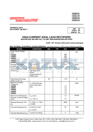 1N5554US datasheet - HIGH CURRENT AXIAL LEAD RECTIFIERS