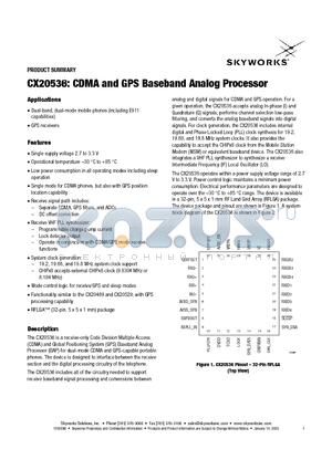 CX20536 datasheet - CX20536: CDMA and GPS Baseband Analog Processor