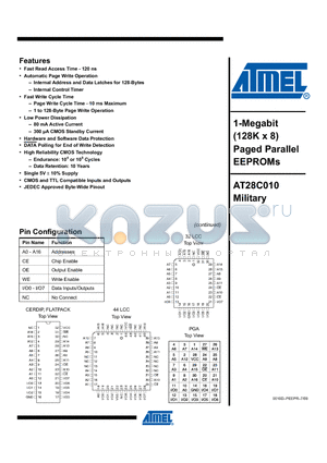 AT28C010-25FM/883 datasheet - 1-Megabit (128K x 8) Paged Parallel EEPROMs