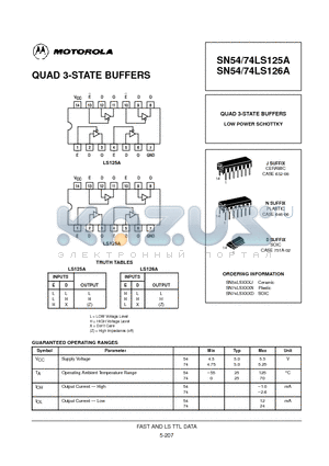 74LS125 datasheet - QUAD 3-STATE BUFFERS