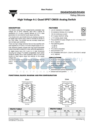 DG455EY-T1-E3 datasheet - High Voltage 4-Y Quad SPST CMOS Analog Switch