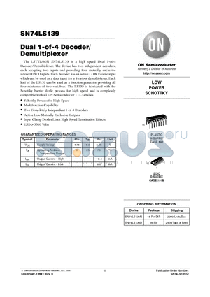 74LS139 datasheet - LOW POWER SCHOTTKY