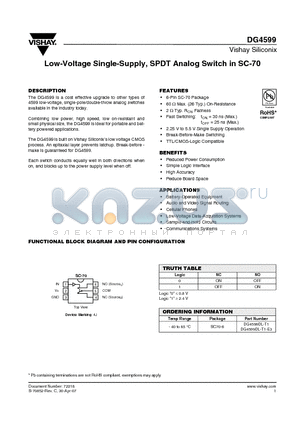 DG4599DL-T1 datasheet - Low-Voltage Single-Supply, SPDT Analog Switch in SC-70