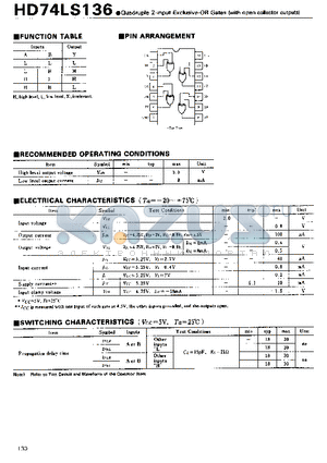 74LS136 datasheet - Quadruple 2-input Exclusive-OR Gates(with open collector outputs)
