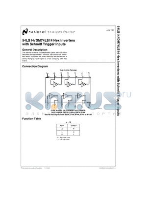 74LS14 datasheet - Hex Inverters with Schmitt Trigger Inputs