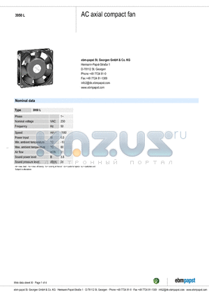 3950L datasheet - AC axial compact fan