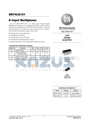 74LS151 datasheet - LOW POWER SCHOTTKY