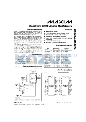 DG506A datasheet - Monolithic CMOS Analog Multiplexers