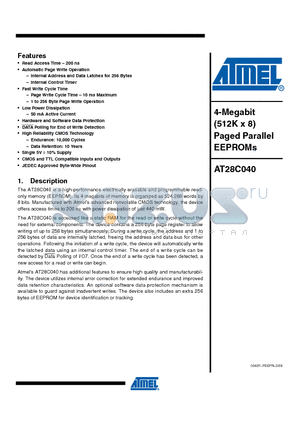 AT28C040-20FISL703 datasheet - 4-Megabit (512K x 8) Paged Parallel EEPROMs