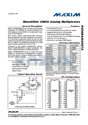 DG506ABK datasheet - Monolithic CMOS Analog Multiplexers