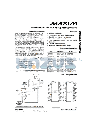 DG506AAK datasheet - Monolithic CMOS Analog Multiplexers