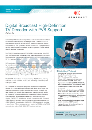 CX24173 datasheet - Digital Broadcast High-Definition TV Decoder with PVR Support