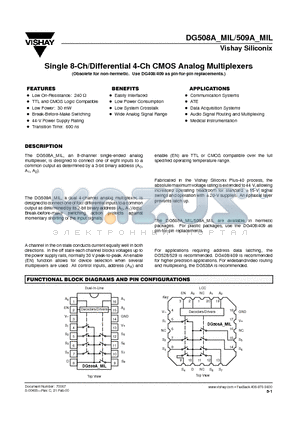 DG508AAK/883 datasheet - Single 8-Ch/Differential 4-Ch CMOS Analog Multiplexers