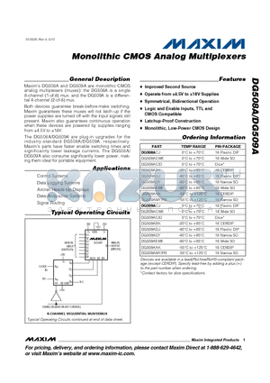 DG508ABK datasheet - Monolithic CMOS Analog Multiplexers