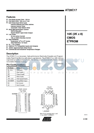 AT28C17-15JI datasheet - 16K 2K x 8 CMOS E2PROM