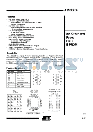 AT28C256-15JC datasheet - 256K 32K x 8 Paged CMOS E2PROM