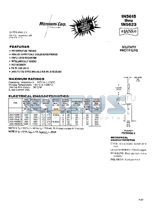 1N5619 datasheet - MILITARY RECTIFIERS