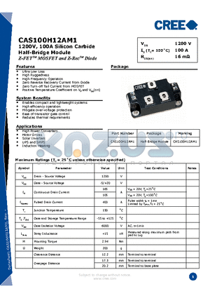 CAS100H12AM1 datasheet - 1200V, 100A Silicon Carbide Half-Bridge Module