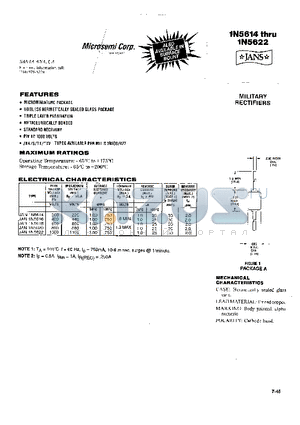 1N5622 datasheet - MILITARY RECTIFIERS