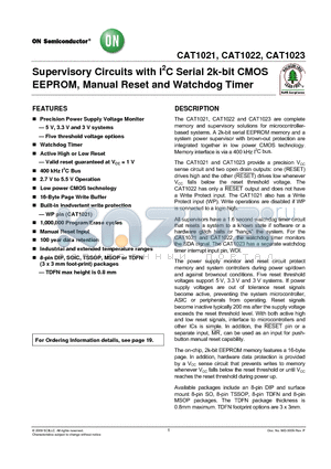 CAT1021 datasheet - Supervisory Circuits with I2C Serial 2k-bit CMOS EEPROM, Manual Reset and Watchdog Timer