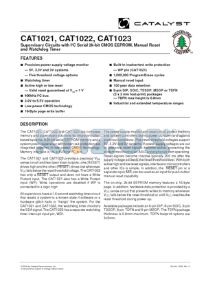 CAT1021JI-30TE13 datasheet - Supervisory Circuits with I2C Serial 2k-bit CMOS EEPROM, Manual Reset and Watchdog Timer