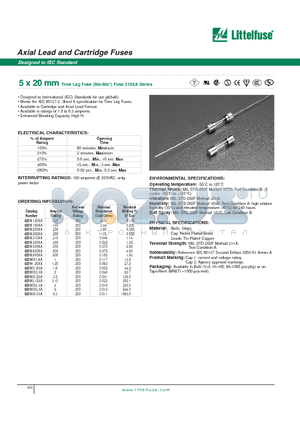 0219160XA datasheet - 5 x 20 mm Time Lag Fuse (SIo-Blo) Fuse