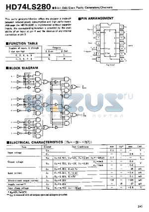 74LS280 datasheet - 9-bit Odd/Even Parity Generators/Checkers