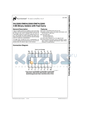 74LS283 datasheet - 4-Bit Binary Adders with Fast Carry