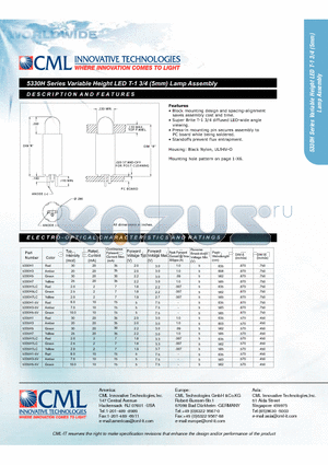 5335H1LC datasheet - Variable Height LED T-13/4 (5mm) Lamp Assembly