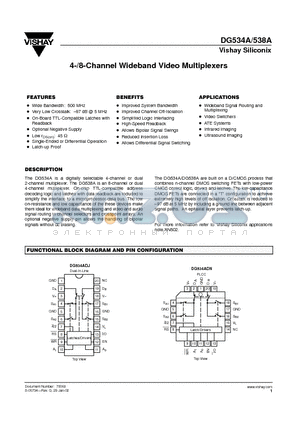 DG538AAP/883 datasheet - 4-/8-Channel Wideband Video Multiplexers