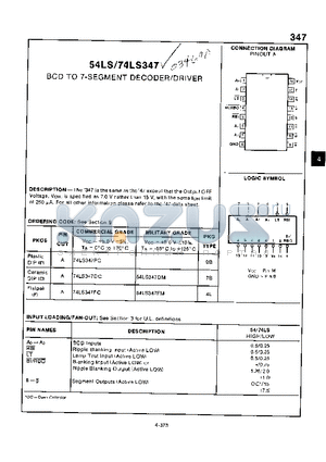 74LS347DC datasheet - BCD TO 7-SEGMENT DECODER/DRIVER