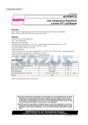ALP236FCX datasheet - Low-Temperature Polysilicon 2.5-inch TFT LCD Module