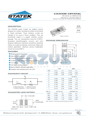 CX2VCSM1 datasheet - 16 kHz to 600 kHz Miniature Surface Mount Quartz Crystal for Pierce Oscillators