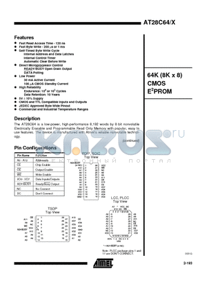 AT28C64-12SC datasheet - 64K (8K x 8) CMOS E2PROM