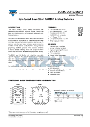 DG611 datasheet - High-Speed, Low-Glitch D/CMOS Analog Switches