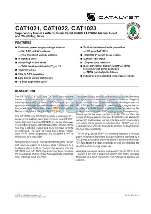 CAT1021RI-45TE13 datasheet - Supervisory Circuits with I2C Serial 2k-bit CMOS EEPROM, Manual Reset and Watchdog Timer