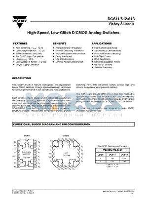 DG611AK/883 datasheet - High-Speed, Low-Glitch D/CMOS Analog Switches
