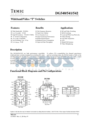 DG542DY datasheet - Wideband/Video T Switches