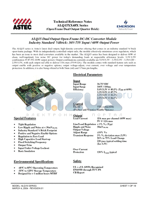 ALQ15GM48 datasheet - Industry Standard l Brick: 36V-75V Input / 60W Output Power