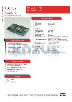 ALQ07-D datasheet - Dual output Quarter Brick