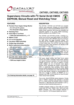 CAT1021WI-30T3 datasheet - Supervisory Circuits with I2C Serial 2k-bit CMOS EEPROM, Manual Reset and Watchdog Timer