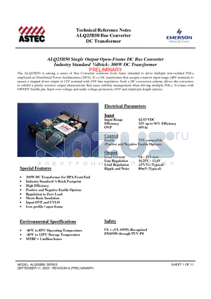 ALQ25B50N datasheet - Industry Standard l Brick: 300W DC Transformer